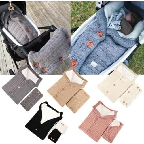 Newborn Baby Stroller Wrap Sleeping Bags Winter Warm Blanket Knitting Swaddle Wrap Toddler Sleeping Bag +Pram Handrail 2Pcs Set