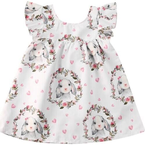 Cute Baby Kid Easter Dress Toddler Girls Fry Sleeve Flower Princess Holiday Party Dresses Summer Clothing