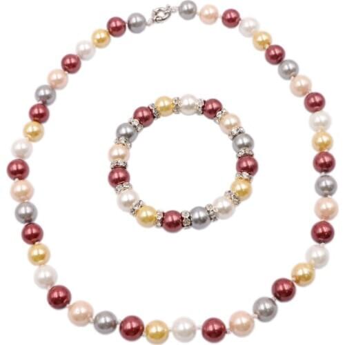 Fashion Jewelry Set Simulated-Pearl Necklace Bracelet for Women Glass Shell Pearls Sets Crystal Bride Party Wedding Gifst A924