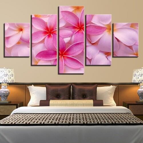 5 Panel Pink Flower Modern Canvas Art HD Painting Wall Modular Framework Poster Printed Living Room Home Decoration Pictures