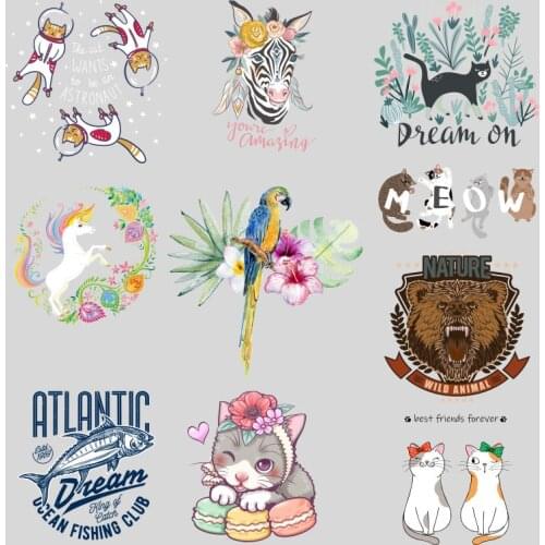 Cartoon Cute Animal Patterns On Transfer For Clothing Heat Vinyl Ironing Stickers Decor Washable DIY Appliques Heat Transfer