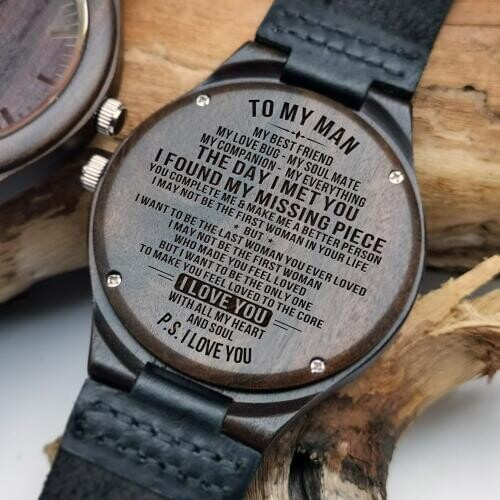To My Man- Fashion Automatic Quartz Sandalwood Men Watch Engravd LuminousWood Watch Luxury WristWatch Birthday Graduation Gifts