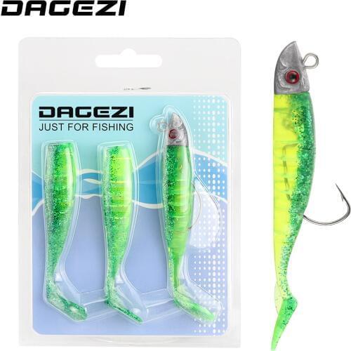 DAGEZI Jig Head Soft Fishing Lure 10.5cm/15g T Tail Soft bait with Grankhook Swimbaits fishing Tackle Worm Hook Pesca