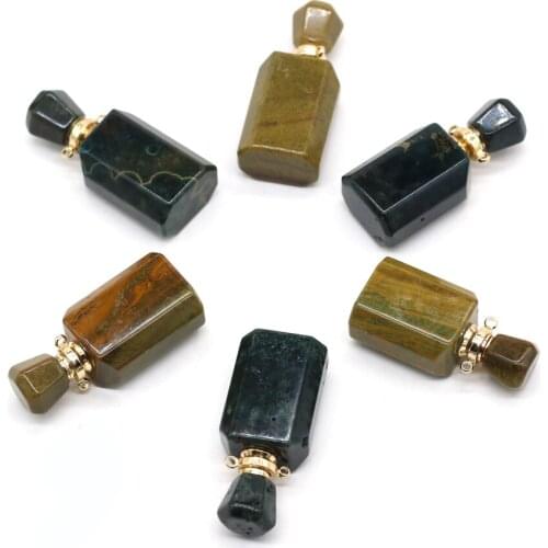 Natural Stone Gem Perfume Bottle Pendant Indian Agate Tourmaline Make DIY Retro Necklace Sweater Chain Jewelry Pendants 16x36mm