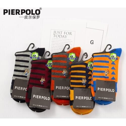 High Quality Pier Polo Winter New Fashion Stripe Men Cotton Socks Business Casual Socks Crew Socks Male 5 Pairs/lot Mix Colors