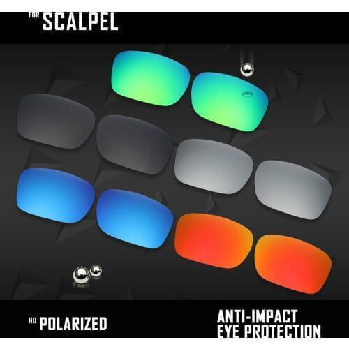 OOWLIT 5 Pairs Polarized Sunglasses Replacement Lenses for Oakley Scalpel OO9095-Black & Silver & Ice Blue &Red & Emerald Green