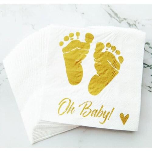 Oh Baby Gold Printing Feet Napkins Paper Napkins Decorations For Kids Gender Reveal Disposable Tableware Party Decoration