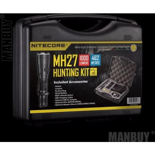 Wholesale NITECORE MH27 MH17UV HUNTING KIT 1000LM 4xLEDS Hightlight Gear Hunting Military Search Lantern Flashlight BoxSets Case