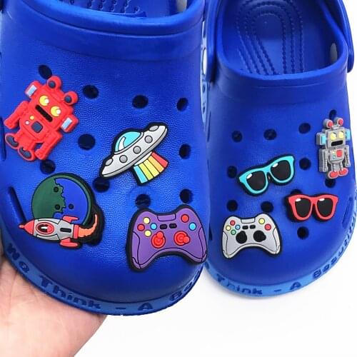 Wholesale 50pcs PVC Mix Rocket Sunglasses Robot Shoes Accessories Garden Shoe Decorations Fit Kids Backpack Croc Jibz Charm