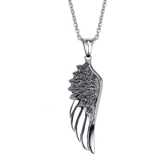 Punk Guards Necklaces Pendant For Men Stainless Steel Box Chain Guardian Angel Wings Necklace Collier Gift