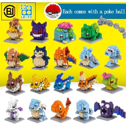 Pikachu Small Toy Model Pokemon Building Blocks Cartoon Animal Figure Doll Squirtle Bulbasaur Charmander Eevee Snorlax Kid Gift