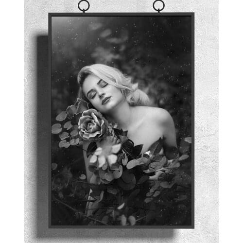 R0340 Black and White Red Flower Sexy Beautiful Girl Model Wall Sticker Silk Poster Art Home Decoration