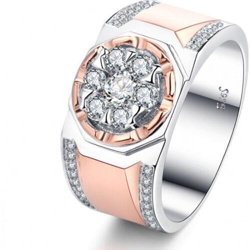 Size 7-10 Handmade Luxury Jewelry 925 Sterling Silver&Rose Gold Fill Separate Color AAA Cubic Zirconia CZ Finger Ring for Men