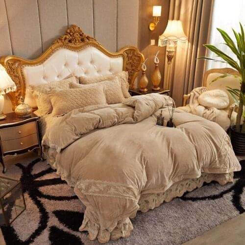 Luxury Winter Warm Velvet Flannel Fleece Embroidery Bedding Set Queen King Duvet Cover Thicken Bedspread Bed Sheet Pillowcases