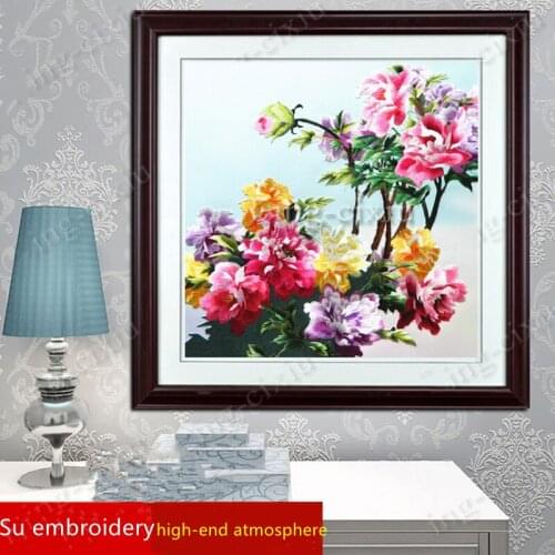 Mural high-end silk embroidery peony living room bedroom tea restaurant porch interior boutique decoration gift painting SP0121