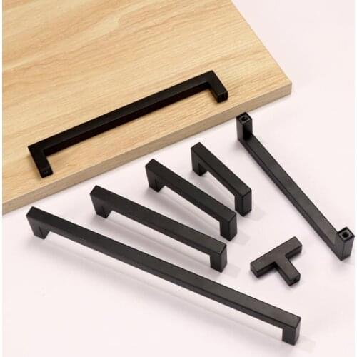 Kitchen Cupboard Handles Furniture Black Stainless Steel Square Closet Drawer Cupboard Pulls Bathroom Cabinet Handles Door Knobs