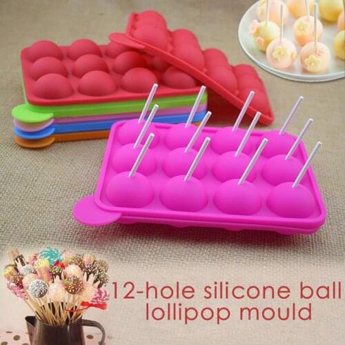 12-Hole Silicone Lollipop Mold DIY Ball Shaped Chocolate Lollipop Cake Baking Mould Home Bakeware Pan Tray Kitchen Tools