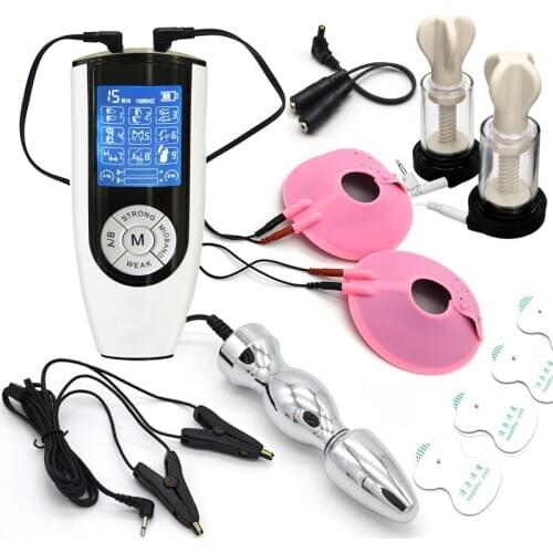 Strong Electric Shock Anal Plug Nipple Sucker Clamps Breast Massage Pads Labia Clip BDSM Electro Stimulation Medical Sex Toy Kit
