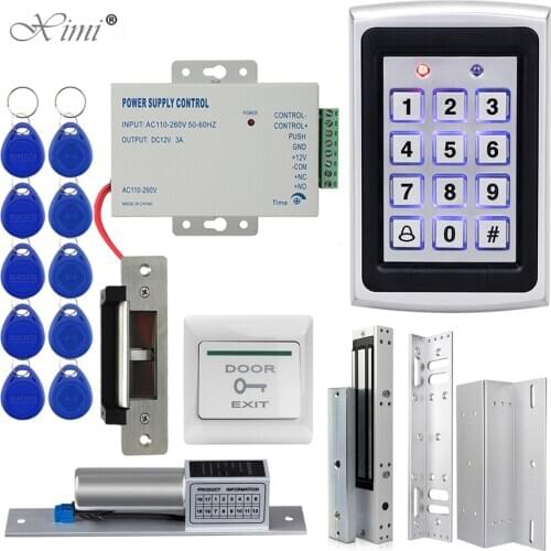 Door Access Control System Biometrics RFID Keypad + Power Supply + 180KG Electric Magnetic Strike Locks for Home
