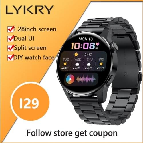LYKRY I29 Smart Watch Women Men Watch 1.28 Screen Bluetooth-compatible Call Heart Rate Smartwatch DIY Face PK For huawei watch3