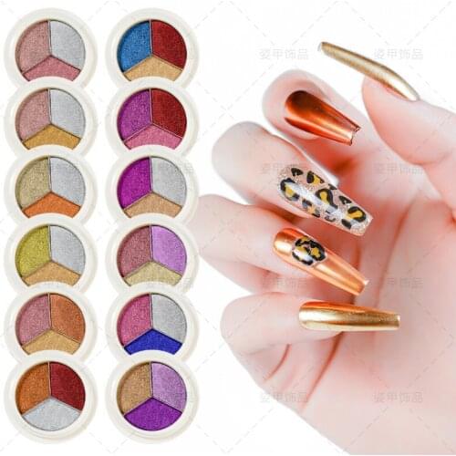Mixed 3 Colors Magic Mirror Nail Powder Glitter Dust for Metal Effect Chrome Nail Art Solid Powder Pigment Nail Art Decorations