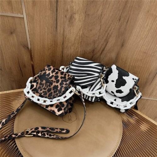 Youth Ladies Simple Versatile Bag Women Acrylic Chain PU Leather Handbags Animal Pattern Shoulder Crossbody Bags