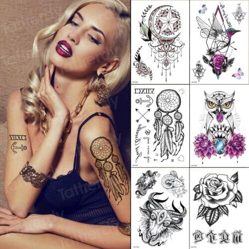 6pcs/lot temporary tattoo sticker flower dream catcher lace henna tattoo jewelry owl model tattoos women fashion wholesale sets