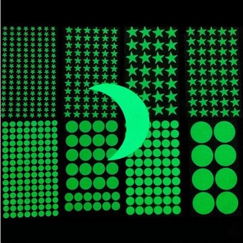 High brightness Stars Round Dots moon Luminous Wall Sticker DIY Bedroom Kids Room Decal Glow in Dark Fluorescent Home Decoration