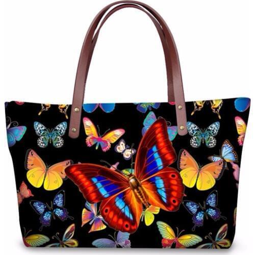 Noisydesigns butterfly black Pattern Shoulder Bag Big bag Women Hand Bag Beach Totes Travel Tote Sac a main Wholesale