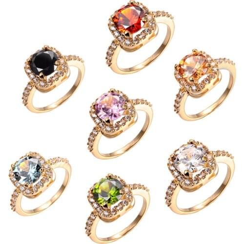 Luxury Womens AAAA Color Zircon Jewelry Pink Blue Green Shiny Crystal Womens Engagement Bridal Ring Exquisite Ring Gold Ring