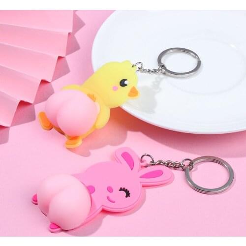1 PC New Fun Cartoon Anime Pink Butt Keychain Cute Decompression Toy Bag Pendant Car Key Ring Couple Friend Gift Jewelry