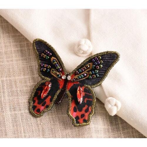 2pcs Butterfly crystal rhinestone bead sequins patch sew on lace neckline collar clothes decoration applique accessories Diy