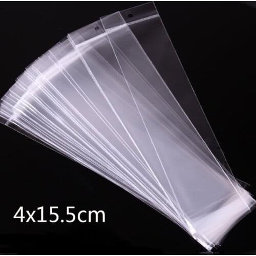 4*15.5cm Factory wholesale Price 100pcs Clear Mini Small plastic bags for jewelry Self Adhesive Seal OPP Package bag