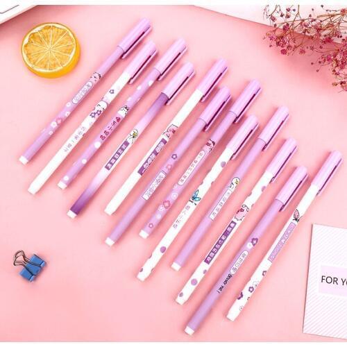 40 Pcs Creative Fun Text Purple Neutral Pen Young Girl Heart Piglet Sign Student Examination Black Water Pen