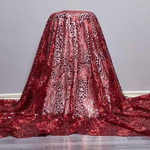 African Lace Fabric 2021 Latext Hot Sale Red French Tulle Mesh Sequins Embroidery Nigerian Sewing Wedding Dersses For WomenA2571