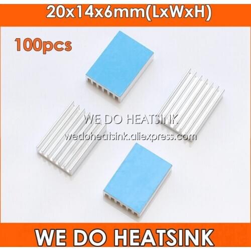 WE DO HEATSINK 100pcs 20x14x6mm Aluminum Heatsink IC Chipset Heat Sink With Thermally Conductive Adhesive Transfer Tape Pads