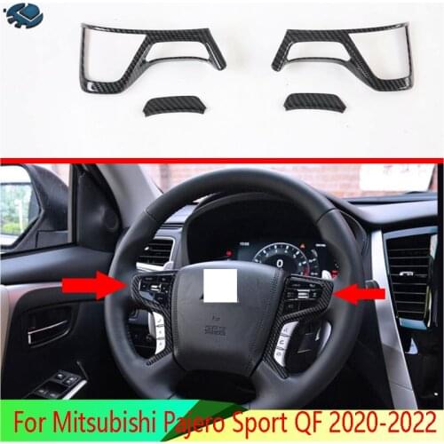 For Mitsubishi Pajero Sport QF 2020-2022 Car Accessories Carbon Fiber Style Steering Wheel Panel Cover Bezel Trim