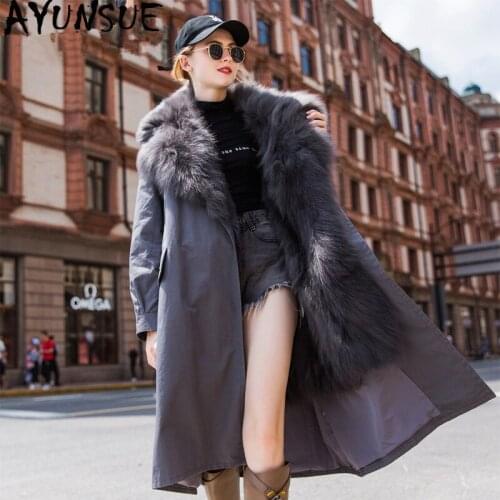 AYUNSUE Real Fur Coat Female Natural Fox Fur Parka Winter Jacket Women korean long jackets for women overcoat chaqueta mujer MY