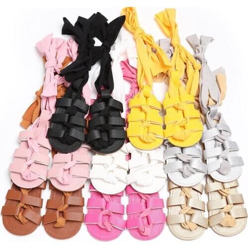 Fashion Summer Cute Girl Shoes Newborn Infant Baby Girl PU Leather High Bandage Sandals Casual Pram Shoes
