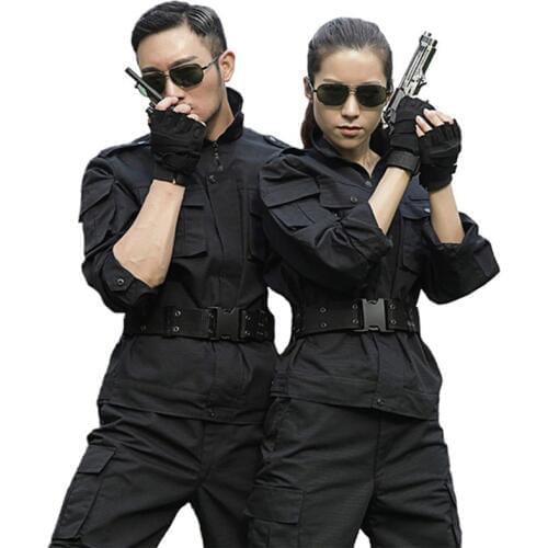 Black Hunting Clothes Military Uniforms Mens Hunting Clothing Tactical Combat Shirt +Cargo Pants Outdoor Army Ghillie Suit Men