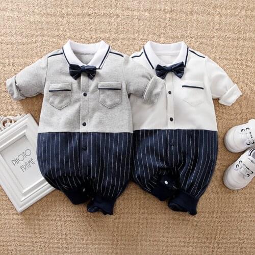 Malapina Kids Male Newborn Baby Boy Romper with Necktie College Style Costume Baby One Piece Baby Boy Gentleman Cotton Clothes
