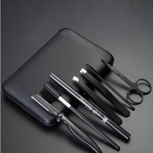 Mens Eyebrow Trimming Tool Knife Eyebrow Card Curling Eyelash Curler Beauty Eyebrow Shaving Scissors Portable Makeup Set