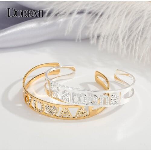 DOREMI Custom Zircon Name Bangles Stainless Steel Personality Custom Bracelet Jewelry Letters Custom Bracelet & Bangle for Women