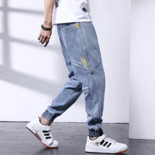 Harlan Jeans Men All-match Loose Thin Washed Stitching Trousers 9-points Hip-hop Pants Male Clothes Tide Streetwear Four Seasons