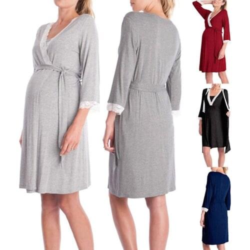 Europe and the United States sell like hot cakes 2021 lace stitching 7 minutes of sleeve pajamas maternity dress robes