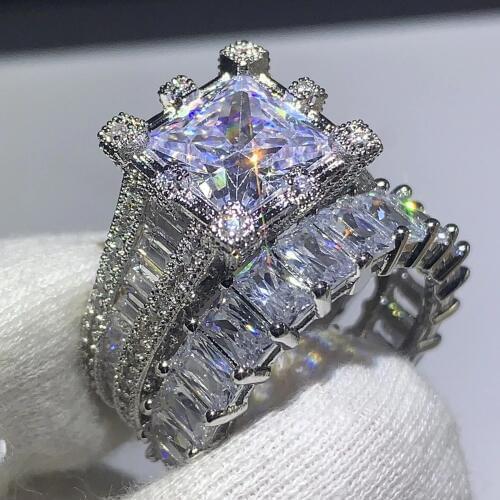 Choucong Brand New 2019 Hot Sale Vintage Jewelry 925 Sterling Silver Princess 5A CZ Diamond Zircon Women Wedding Bridal Ring Set
