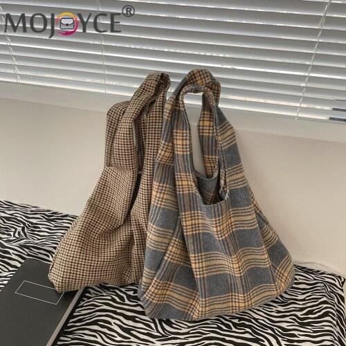 Causal Canvas Large Capacity Shopping Handbags Leisure Women Plaid Printing Shoulder Underarmn Bag Protable Travel Tote Pouch