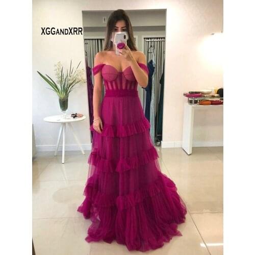 Beautiful A-Line Prom Dress 2022 Tulle Tiered Long Skirt Purple V-Neck Sleeveless Evening Dress Custom Made