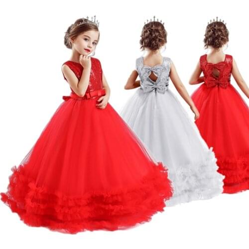 Summer Kids Girl Wedding Dress Children Party Evening Gown Bow Girls Birthday Party Fromal Dresses Elegant Backless Tutu Vestido