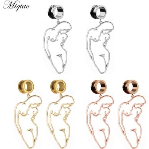 Miqiao 2pcs Fashion Hot Sale Stainless Steel Hollow Human-shaped Contour Pulley Ear Expander Body Exquisite Piercing Jewelry